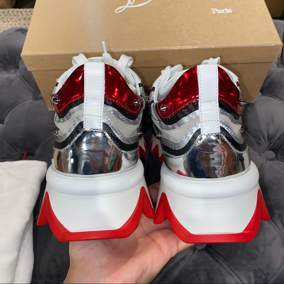 New Men’s Size 44 Christian Louboutin Black & Silver Sharkina Sneakers - Picture 5 of 8